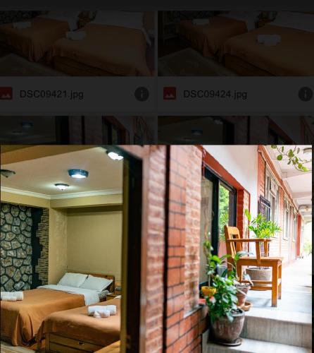 two pictures of a room with a bed and a room with at City Guest House in Bhaktapur