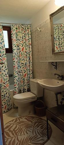 a bathroom with a toilet and a sink at Villa Rahes Kofini in Mykonos