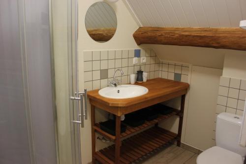 une salle de bain avec un lavabo et des toilettes dans l'établissement Maison le Barrage, à Saint-Gervais-dʼAuvergne