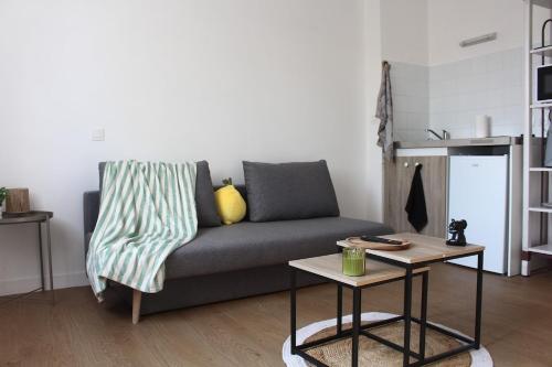 a living room with a couch and a table at Résidence du Loir - Le Petit Loft in Vendôme