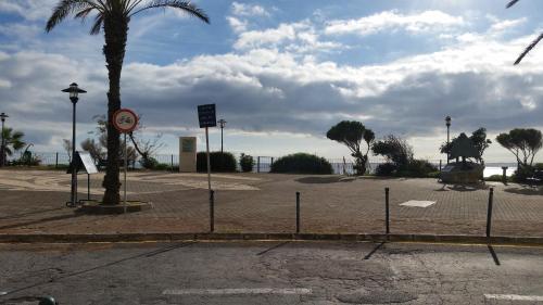 an empty parking lot with a palm tree and a fence at Apartment Bonimar in Funchal
