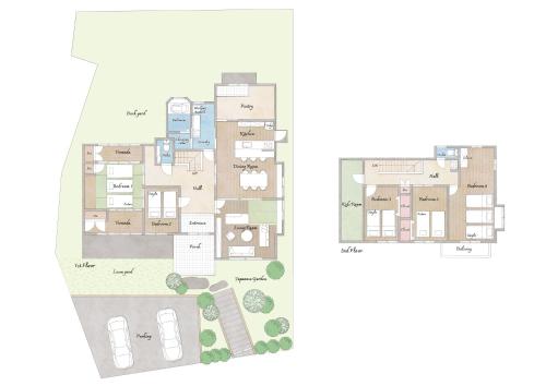 a floor plan and elevation of a house at リトリート禅の宿 in Owariasahi
