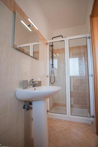 a bathroom with a sink and a shower at Ravè in Praia a Mare