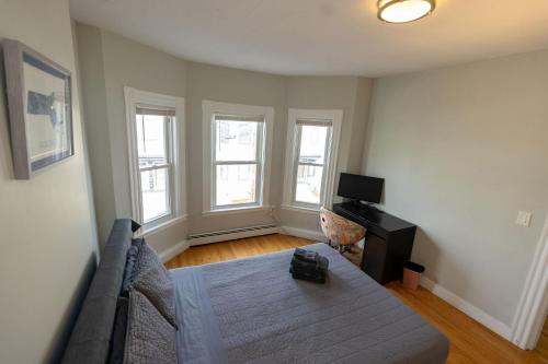a living room with a couch and a tv at Boston Landing Stays in Boston
