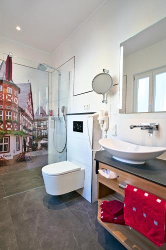 a bathroom with a toilet and a sink at Altkölnischer Hof in Bacharach