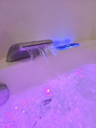 a toothbrush in a bath tub with pink dye at Suite Design Balnéo - Lit King size - Garage privé in Tournai