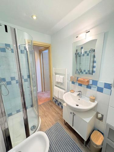 a bathroom with a toilet sink and a shower at Dimora Faglietto in Rivarolo Canavese