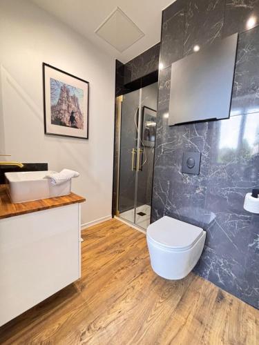a bathroom with a toilet and a shower at 2 Neufchâtel studio agréable et cosy tout équipé in Reims