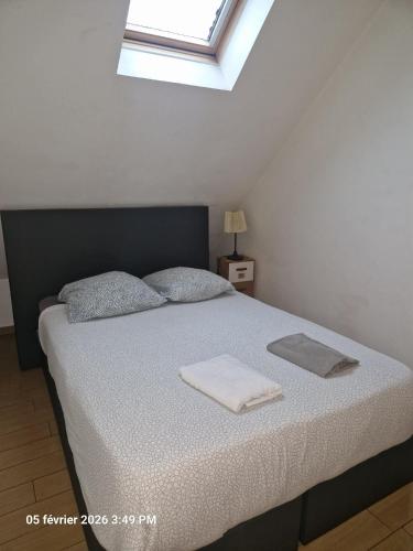 ein Schlafzimmer mit einem Bett, auf dem zwei Handtücher liegen in der Unterkunft Orléans Appartement 2 chambres avec Parking in Orléans