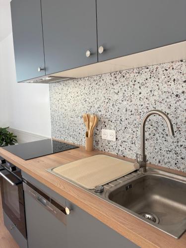 a kitchen with a sink and a counter top at L'échappée belle, en Champagne in Dormans