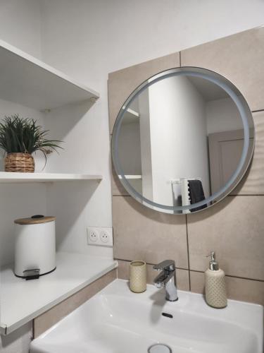 a bathroom with a sink and a mirror at Le petit marché de Sainte Cécile- Centre historique Albi in Albi