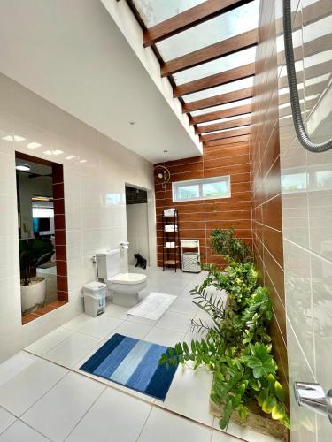 a bathroom with a shower and a toilet and a sink at private villa with private pool in Aborlan