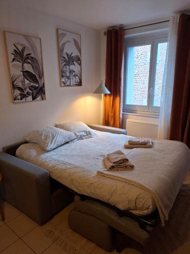 a bed in a bedroom with a window at Le petit marché de Sainte Cécile- Centre historique Albi in Albi