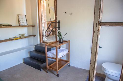 ein Badezimmer mit einer Treppe mit Spiegel und Toilette in der Unterkunft Die Stal in Worcester