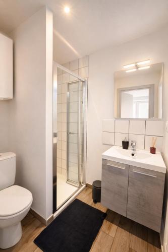 a bathroom with a toilet and a sink and a shower at Chez Coco - Studio à 200m de la Gare ! in Besançon