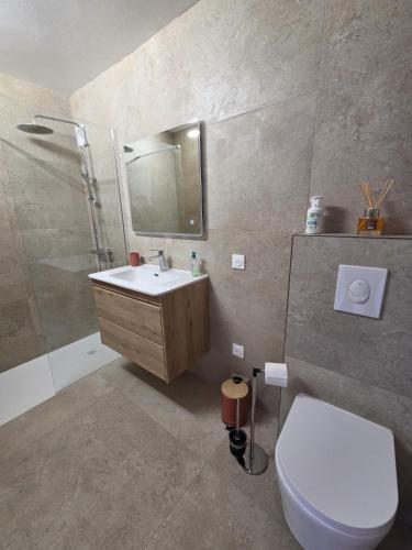 a bathroom with a sink and a toilet and a shower at A Casa di Minana in Piana