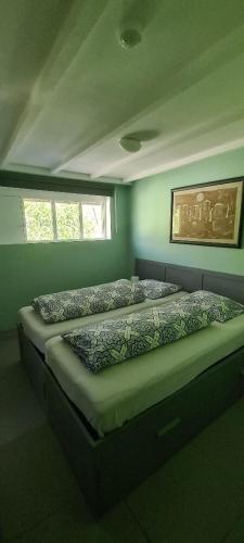 a bedroom with two beds in a room with a window at de bron in Beringen