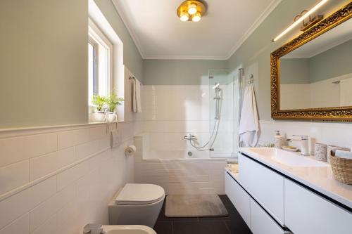 a bathroom with a sink toilet and a mirror at Villa Alba Moscenicka Draga in Mošćenice
