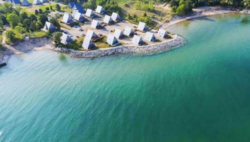 an aerial view of an island in the water at Chalet #29 in Stevensville