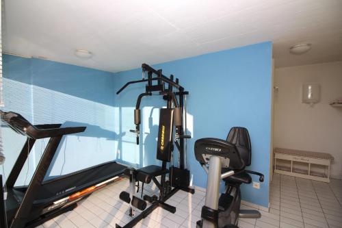 a gym with two tread machines in a room at La Maison du Bonheur with Shared Pool & Sauna - Happy Rentals in Aldesago