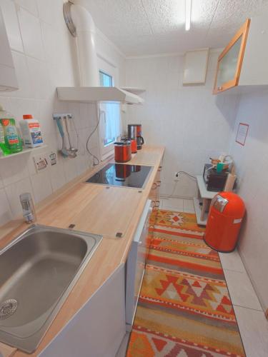 a small kitchen with a sink and a counter at Haus Katharina in Loissin
