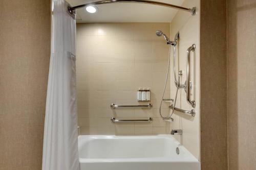 a bath tub in a bathroom with a shower at Cambria Hotel Denver International Airport in Aurora