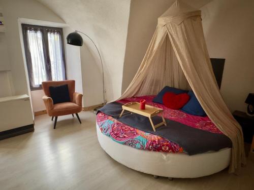 a bedroom with a bed with a canopy at Les Gîtes de Chauvet in Gap