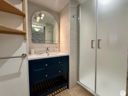 a bathroom with a sink and a shower at Le Bief in Pont-et-Massène