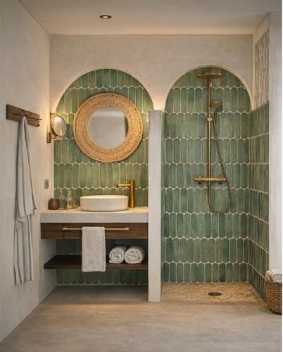 a bathroom with a sink and a shower at Eco Resort WildLand - Zanzibar in Bwejuu