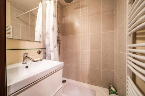 a bathroom with a sink and a shower at Morillon - Studio 4 personnes in Morillon