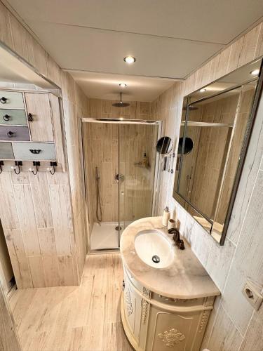 a bathroom with a sink and a shower at Parque Miraflores in Mijas