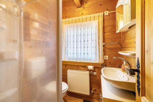 a bathroom with a shower and a sink at Haus Miriam in Walchum