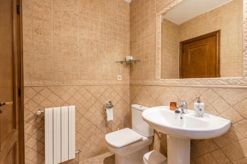 a bathroom with a sink and a toilet and a mirror at Milano in Campo