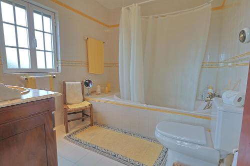 a bathroom with a tub and a toilet and a shower at Casa De Vilar do Dão in Penalva do Castelo