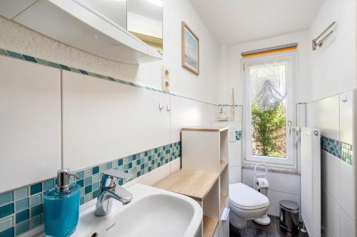 a bathroom with a sink and a toilet at Ferienwohung Marion - Hohnstein in Rathewalde