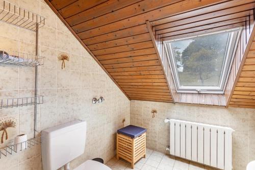 a bathroom with a toilet and a window at Haus Azalea in Olsberg