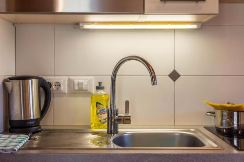 a kitchen counter with a sink and a sink at Huberhof App Rubens in Feldthurns