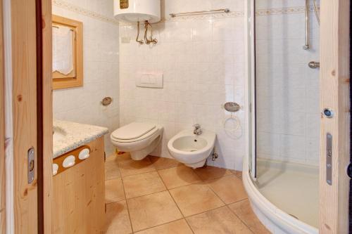 a bathroom with a toilet and a sink and a shower at Taulain Gotrosio in Valdisotto