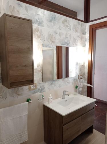 a bathroom with a sink and a mirror at Germogli di Prumo in Castelnuovo Cilento