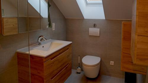 a bathroom with a sink and a toilet at Studio Dinkelberg in Adelhausen