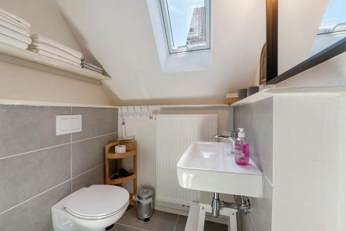 a bathroom with a white toilet and a sink at Grüner-Seppel in Rodalben