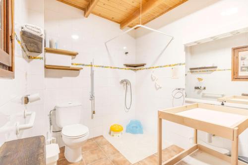 a bathroom with a toilet and a shower and a sink at El Porxet in Navés