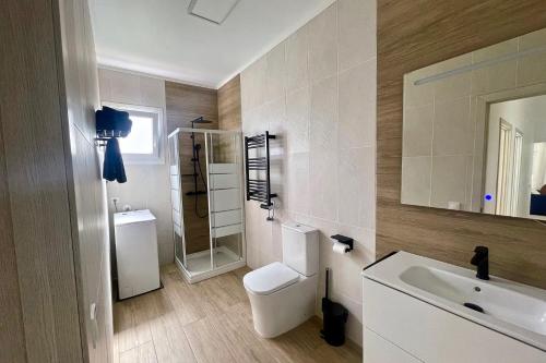 a bathroom with a toilet and a sink and a mirror at Sea view avocado Finca Ten Days in La Orotava