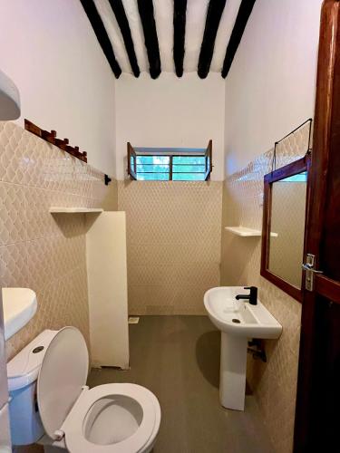 a bathroom with a toilet and a sink at Apartments Maliki, Matemwe in Matemwe