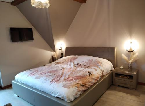 a bedroom with a bed and a tv on the wall at Chambres D'hôtes - Suite Pampas in Geiswiller