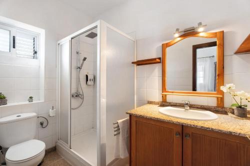 a bathroom with a toilet sink and a shower at Casa Rodri in Puntagorda