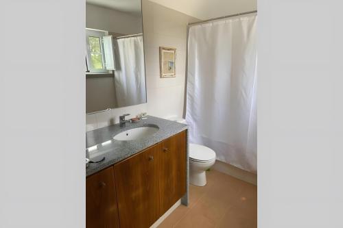 a bathroom with a sink and a toilet and a shower at Monte Azul, Um Oásis No Alentejo in Vimieiro