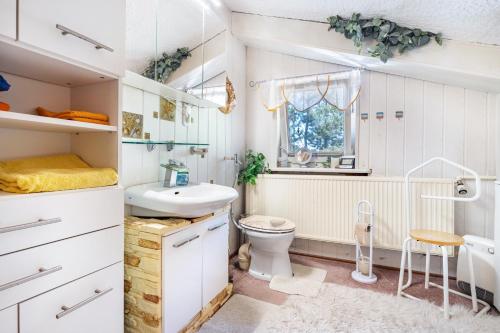 a bathroom with a toilet and a sink at Ostseeblick in Kröslin