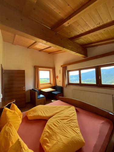 a bedroom with a bed in a room with windows at Residence Zirmer Wohnung Luft in Castelrotto