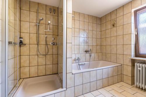 a bathroom with a tub and a shower and a sink at B463 Penthouse in Albstadt